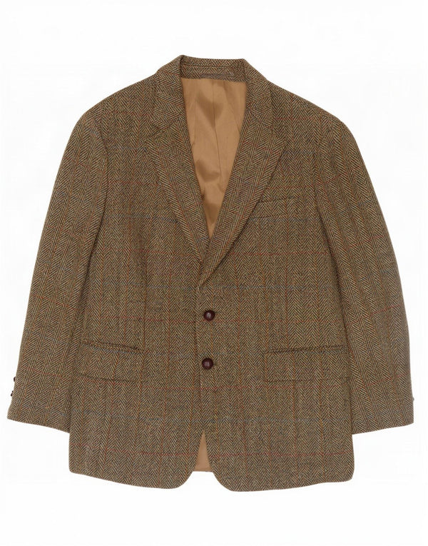 Jaqueta blazer curta masculina Harris Tweed EU 48 médio cáqui espinha de peixe