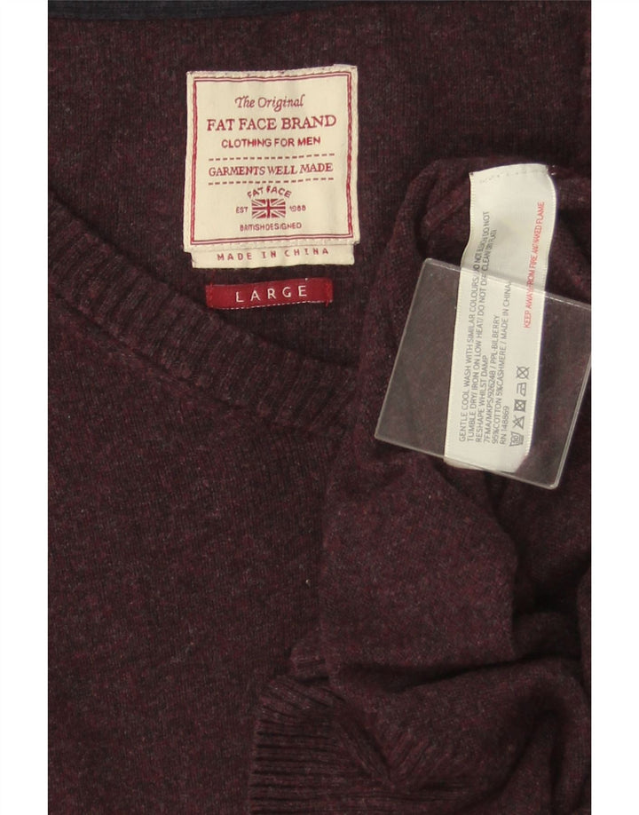 Suéter masculino com decote em V Fat Face grande algodão roxo