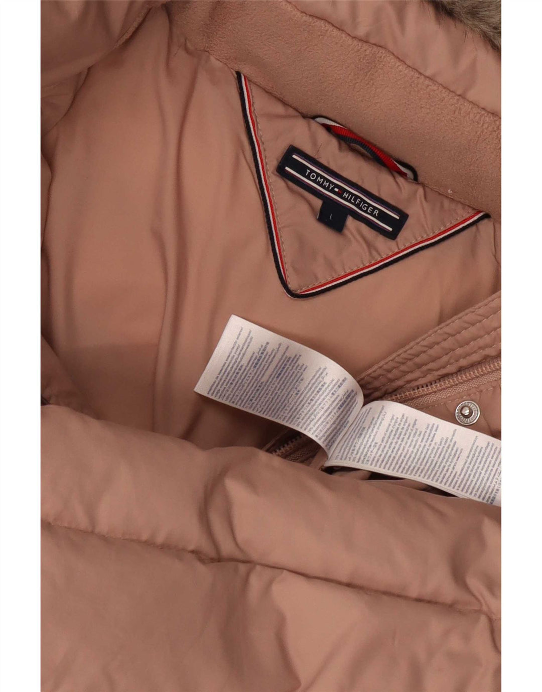 Casaco acolchoado com capuz feminino Tommy Hilfiger Reino Unido 14 grande poliéster rosa
