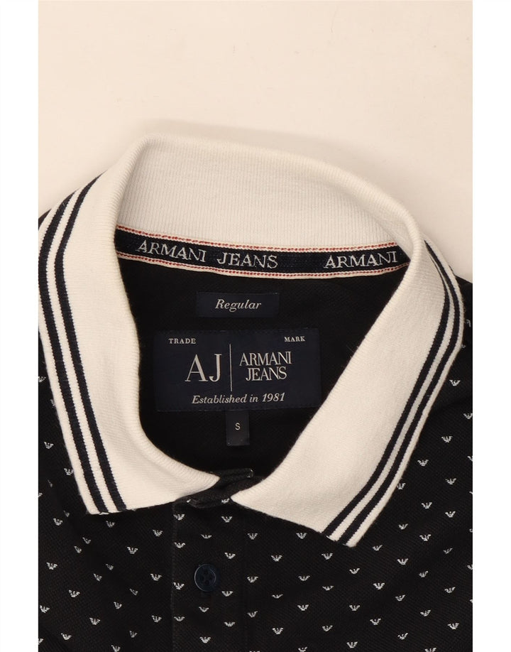 Camisa polo masculina regular Armani pequena de algodão manchado preto