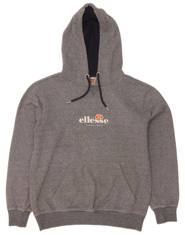 Suéter Ellesse masculino com capuz gráfico cinza médio algodão manchado