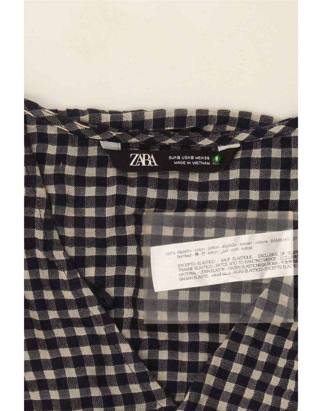 Vestido básico feminino de manga comprida Zara Reino Unido 10 pequeno algodão guingão azul marinho