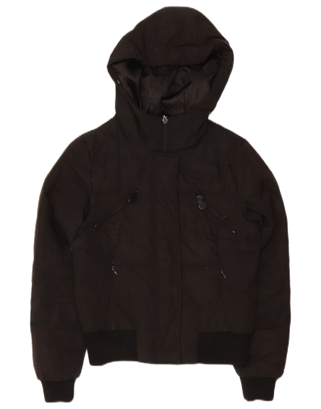 Jaqueta acolchoada com capuz feminina Zara UK 10 pequena preta