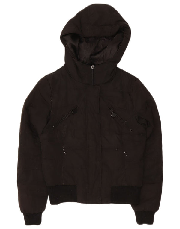 Jaqueta acolchoada com capuz feminina Zara UK 10 pequena preta