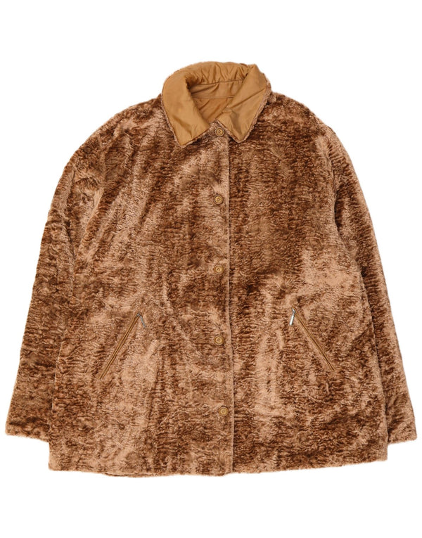 Jaqueta feminina vintage de pele sintética com ajuste solto Reino Unido 18 XL marrom