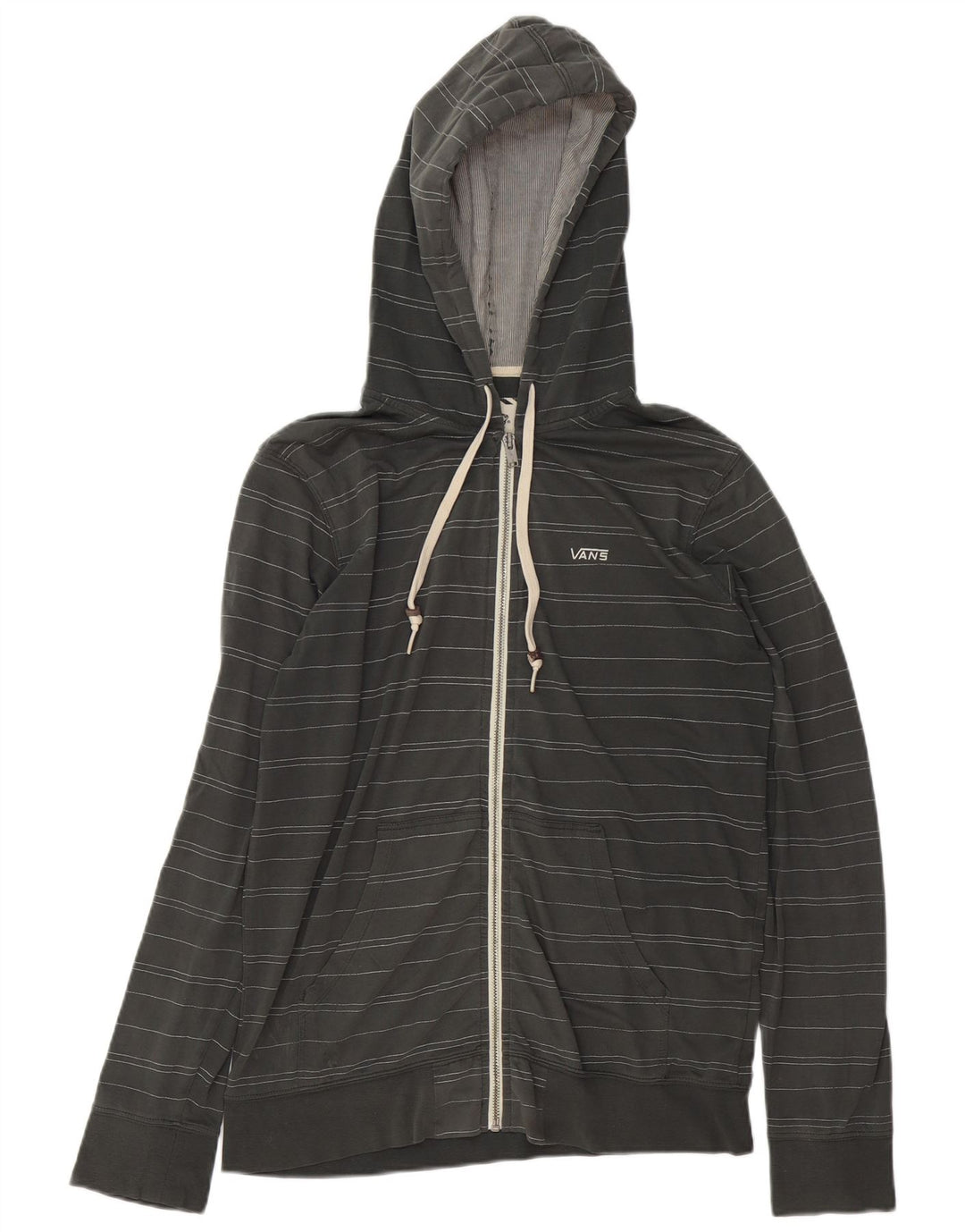 Suéter masculino Vans com capuz e zíper pequeno cinza listrado de algodão