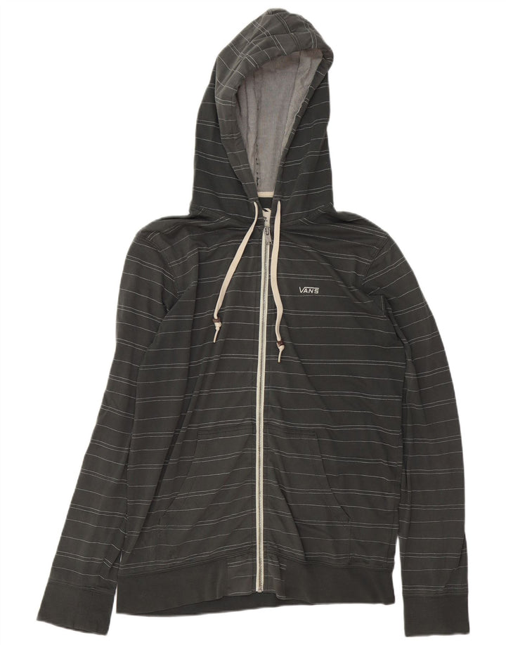 Suéter masculino Vans com capuz e zíper pequeno cinza listrado de algodão