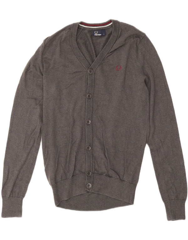 Suéter cardigã masculino Fred Perry de lã cinza pequena