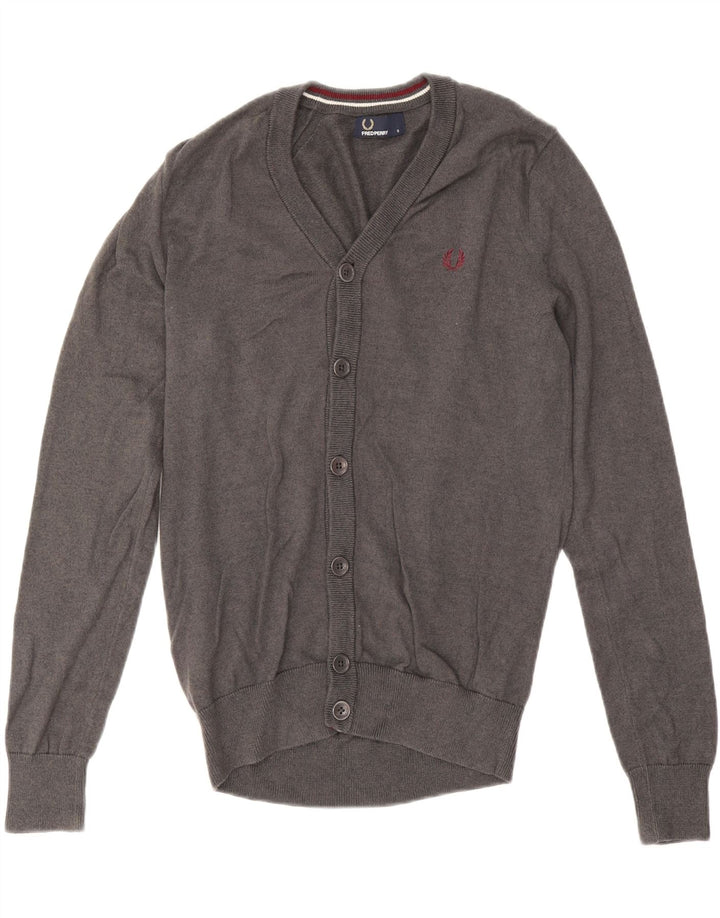 Suéter cardigã masculino Fred Perry de lã cinza pequena