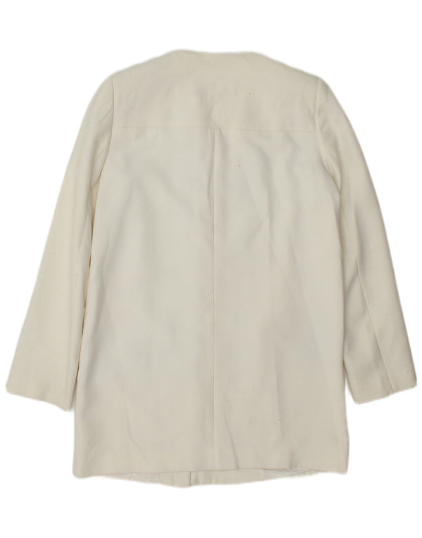 Zara Womens Longline Blazer Jacket UK 14 Médio Branco Poliéster