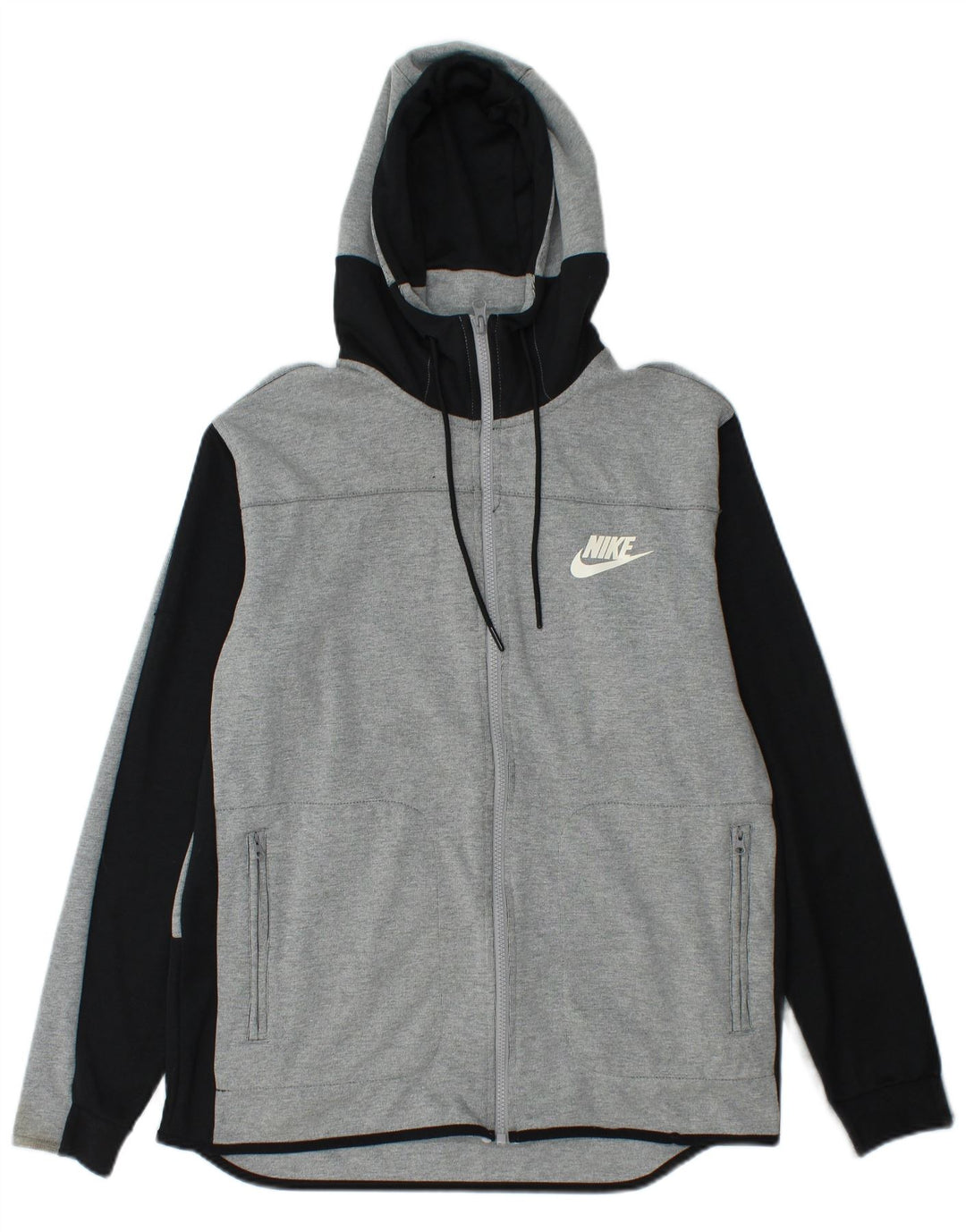 Suéter masculino NIKE com capuz e zíper cinza médio algodão colorblock