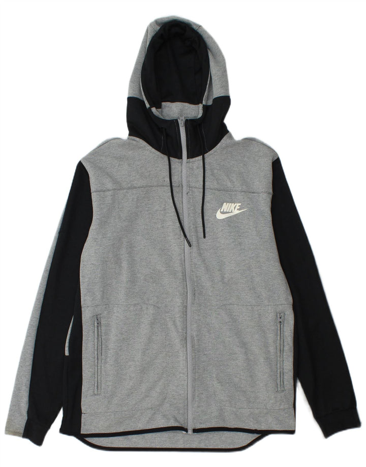 Suéter masculino NIKE com capuz e zíper cinza médio algodão colorblock
