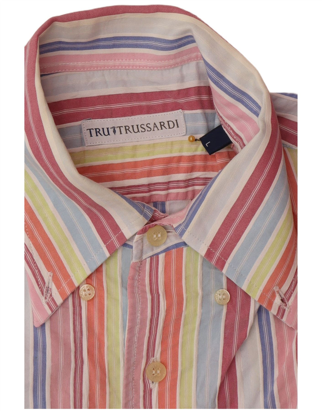 Trussardi Camisa masculina de manga curta grande listrada multicolorida