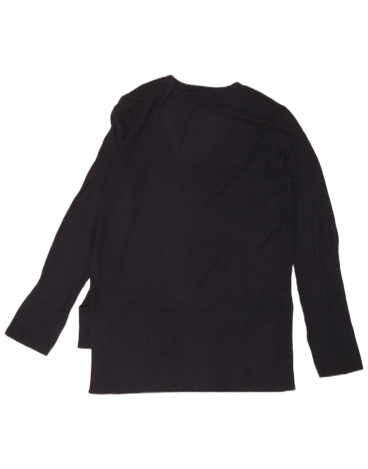 Top feminino Zara de manga comprida UK 14 viscose azul marinho médio