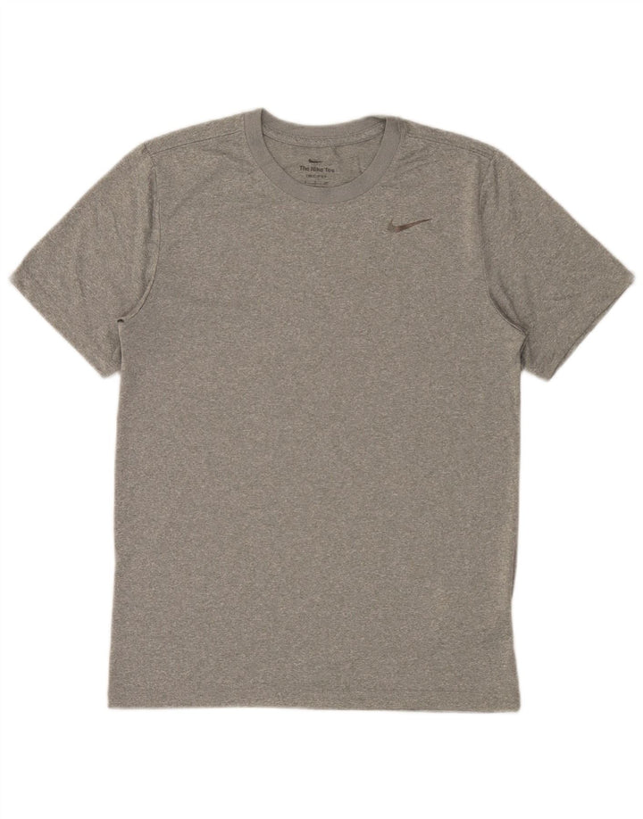 Camiseta masculina Nike Dri Fit Top pequena cinza manchada de poliéster