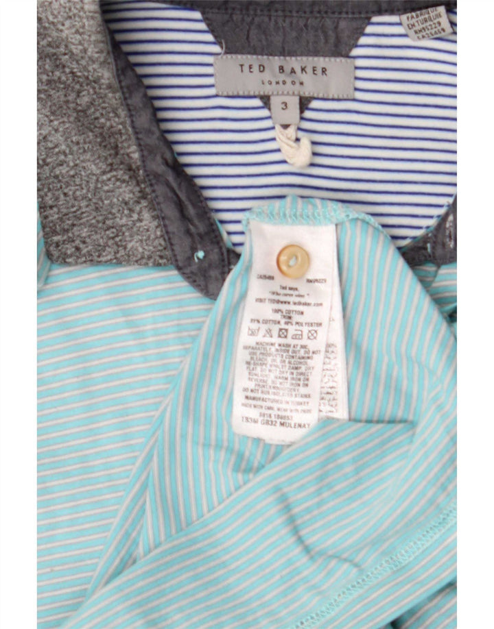 Camisa polo masculina Ted Baker tamanho 3 algodão listrado azul médio