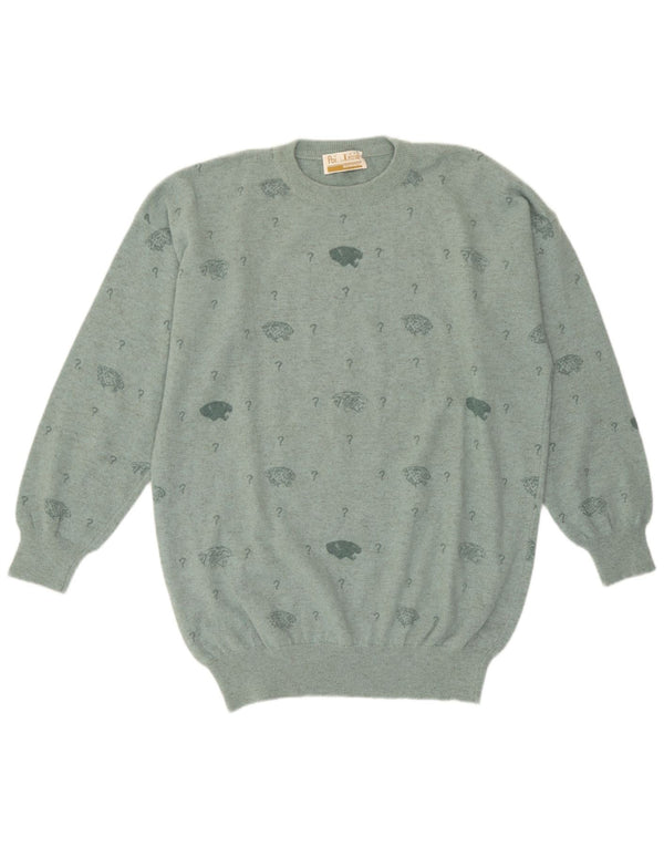 Suéter feminino Krizia Poi Graphic com gola redonda Reino Unido 18 XL lã verde