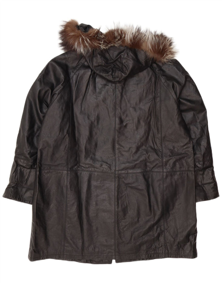 Casaco de couro superdimensionado com capuz feminino vintage IT 48 XL couro preto