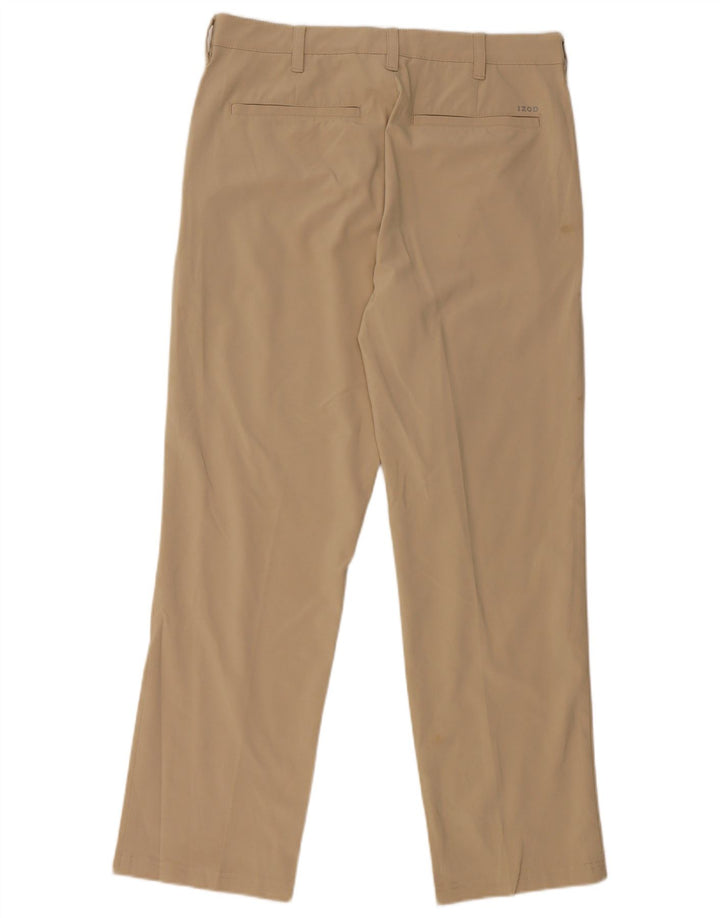 Calça chino reta feminina Izod W32 L30 poliéster bege