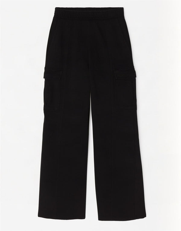 Zara Calça feminina de treino cargo larga com perna larga Reino Unido 8 algodão preto pequeno