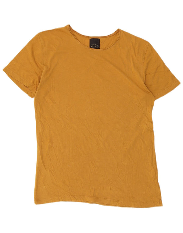 Camiseta feminina Zara UK 12 algodão amarelo médio