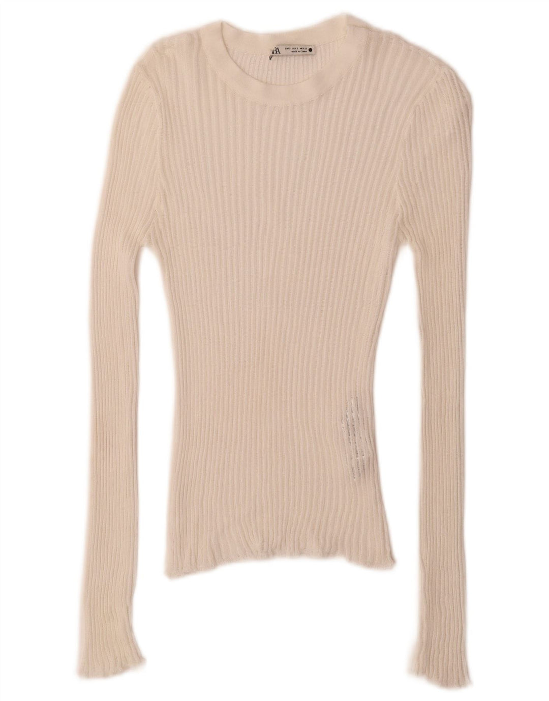 Top feminino Zara de manga comprida UK 8 pequeno viscose branca