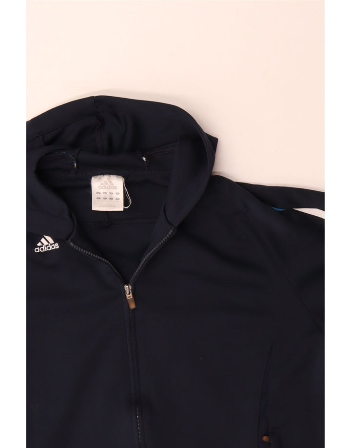 Suéter masculino Adidas Climalite Zip com capuz pequeno azul marinho poliéster