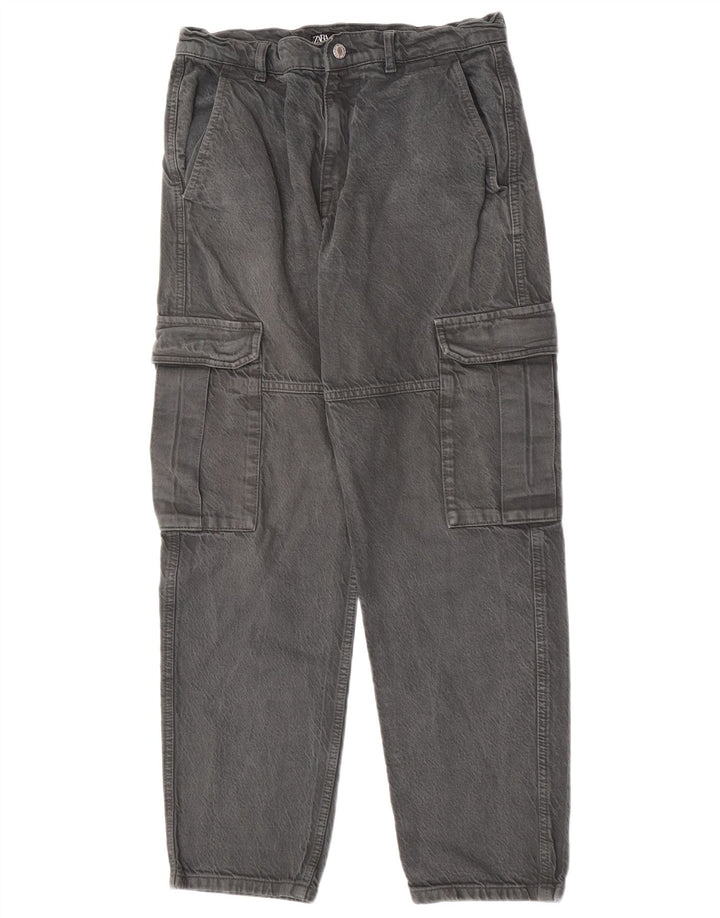 Zara Mens Cargo Loose Jeans EU 38 Pequeno W30 L29 Cinza