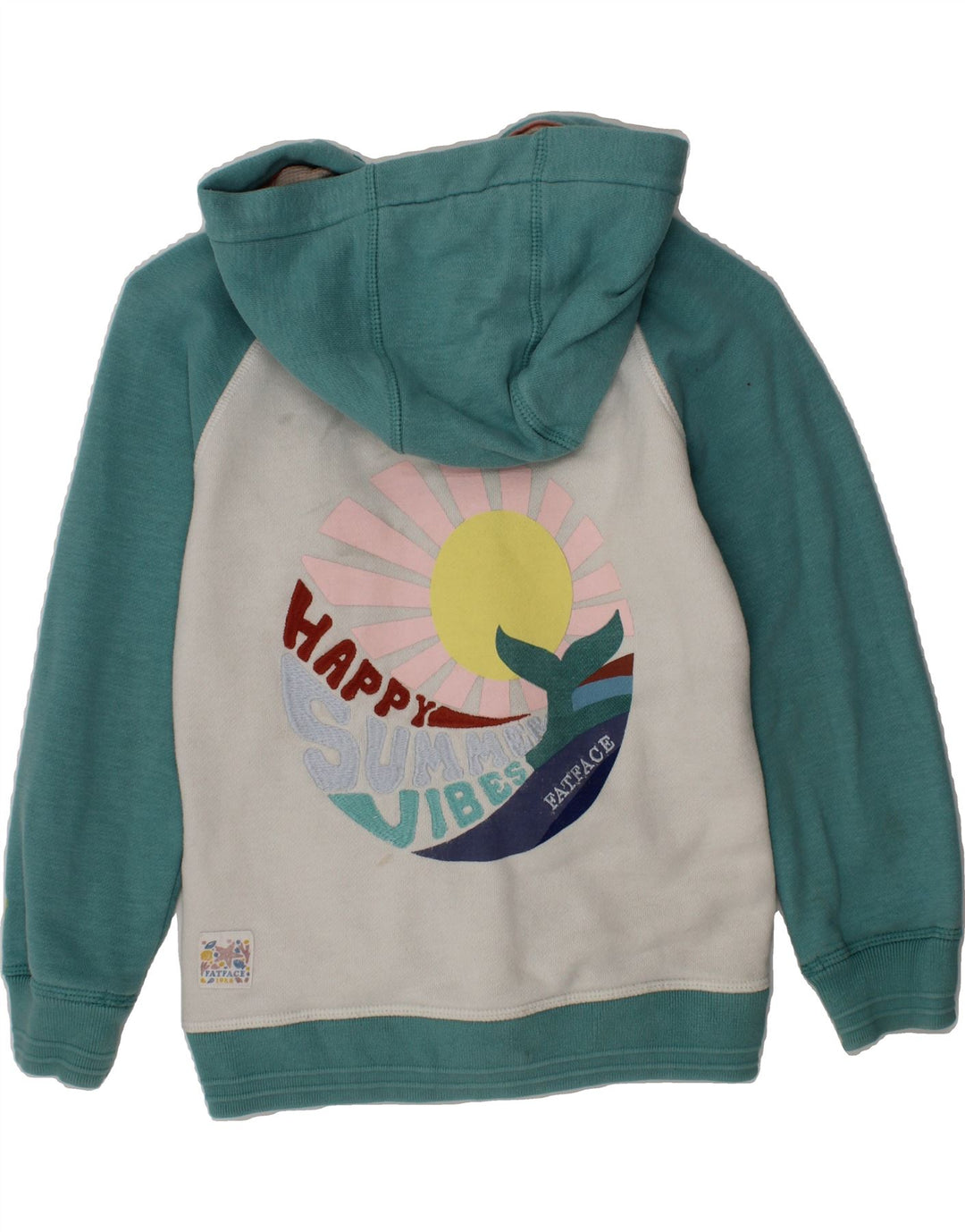 FAT FACE Boys Graphic Zip Hoodie Sweater 7-8 Years White Colourblock Vintage Fat Face and Second-Hand Fat Face from Messina Hembry 
