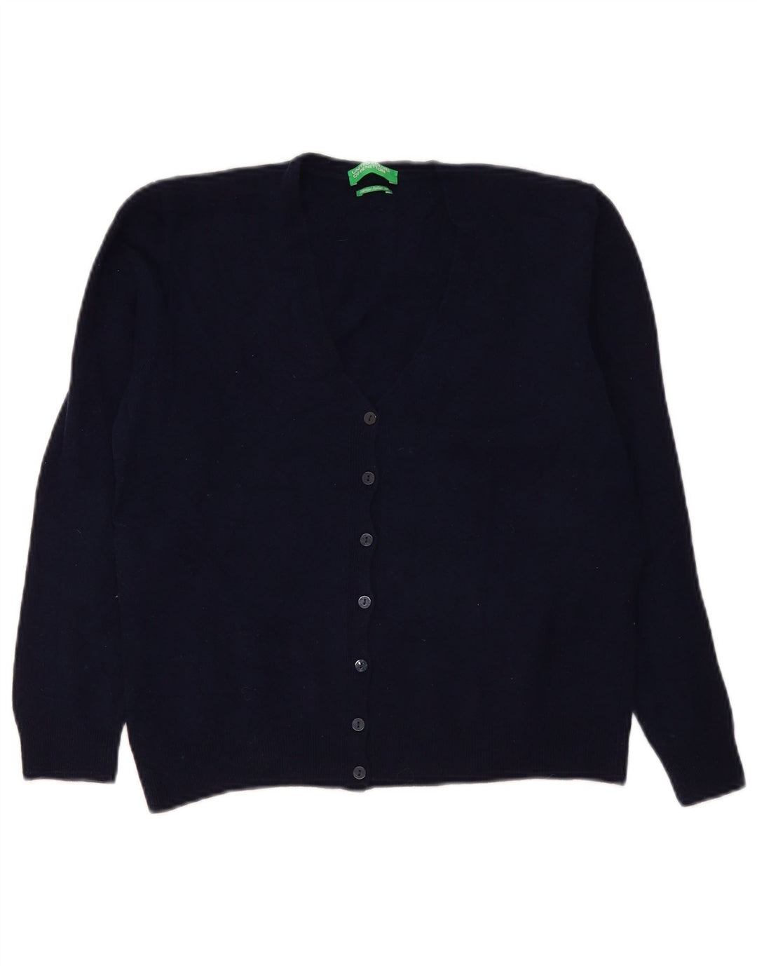 Suéter cardigã feminino Benetton Reino Unido 14 grande lã azul marinho