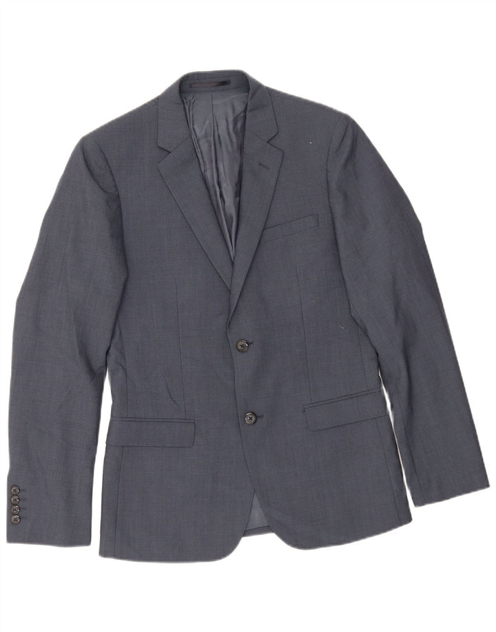 Jaqueta blazer masculina Dkny com 2 botões Slim Fit Reino Unido 36 pequena lã azul marinho