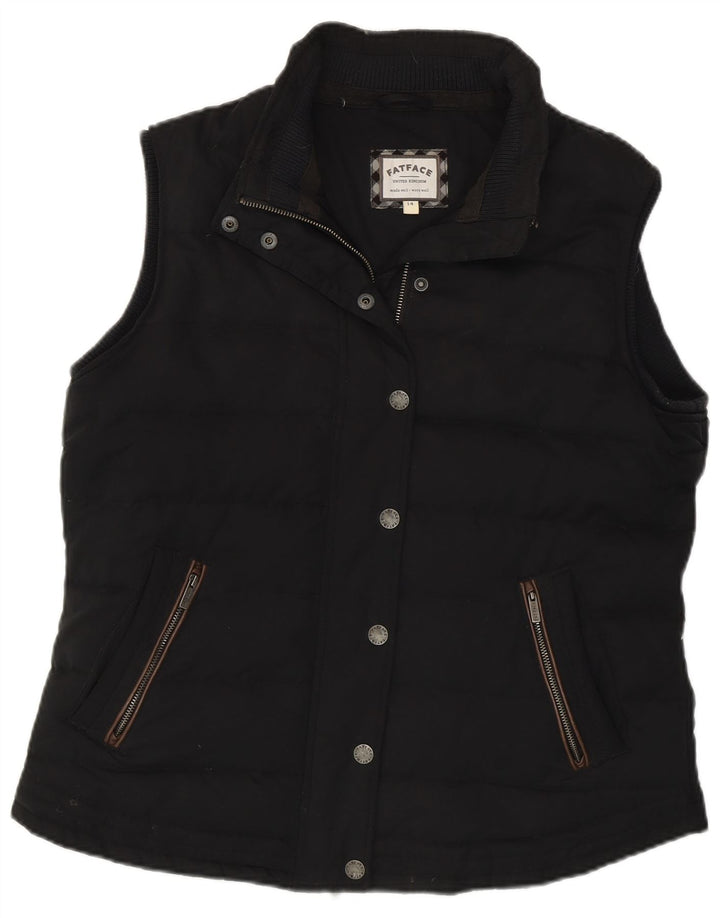 Colete acolchoado feminino Fat Face UK 14 grande poliéster preto