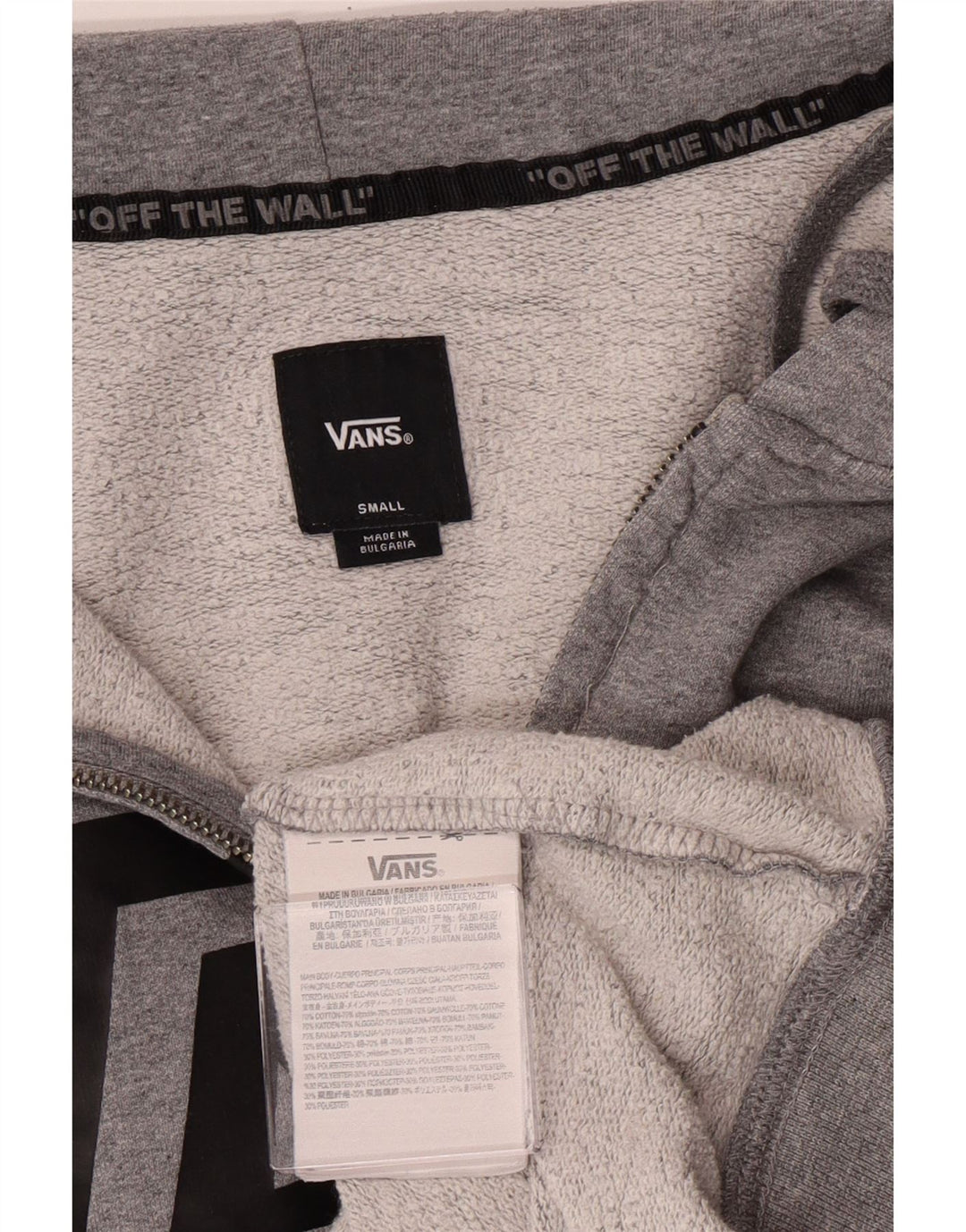 Suéter Vans masculino com capuz e zíper gráfico pequeno cinza algodão