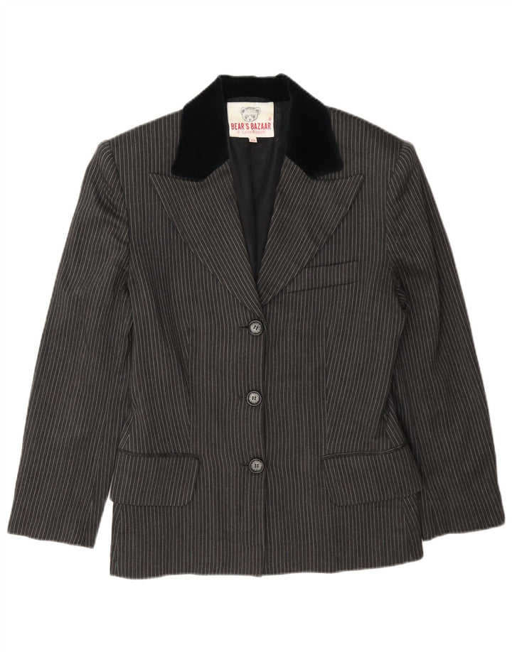 Jaqueta blazer feminina de 3 botões Laura Biagiotti IT 42 risca de giz cinza médio