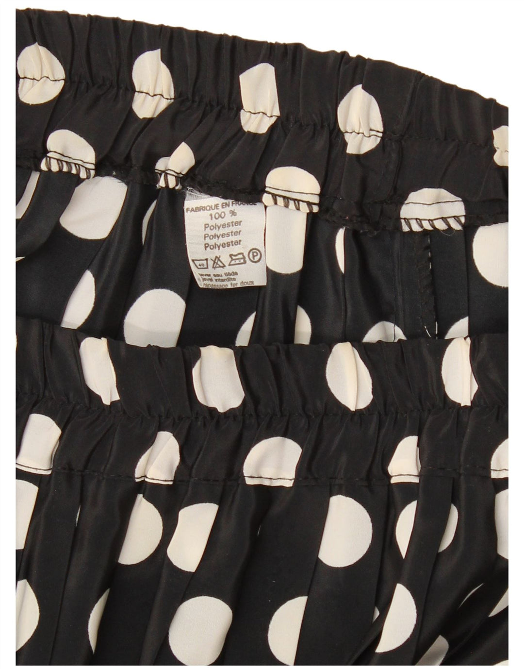 Saia plissada feminina VINTAGE W26 pequena bolinha preta poliéster