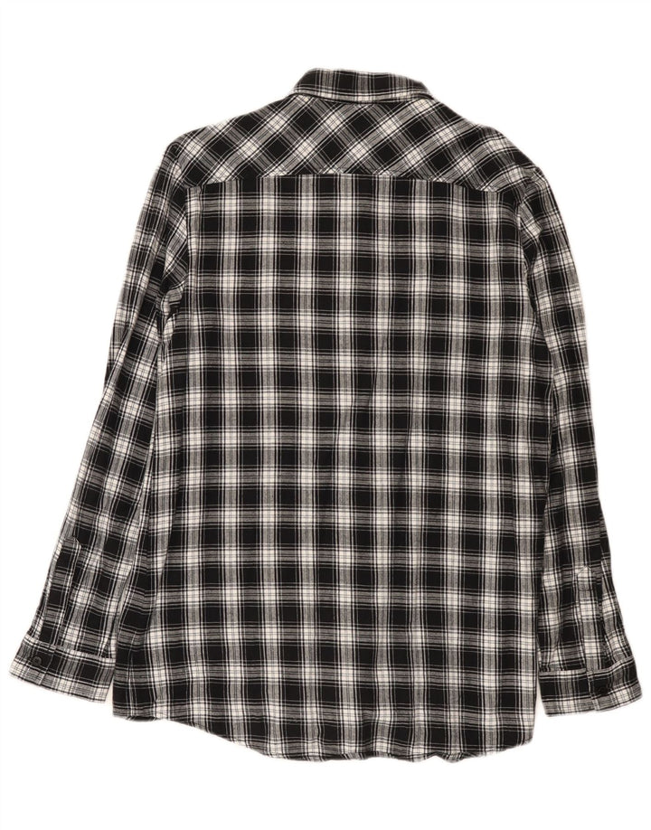 Camisa feminina de flanela Carrera UK 14 algodão xadrez preto médio