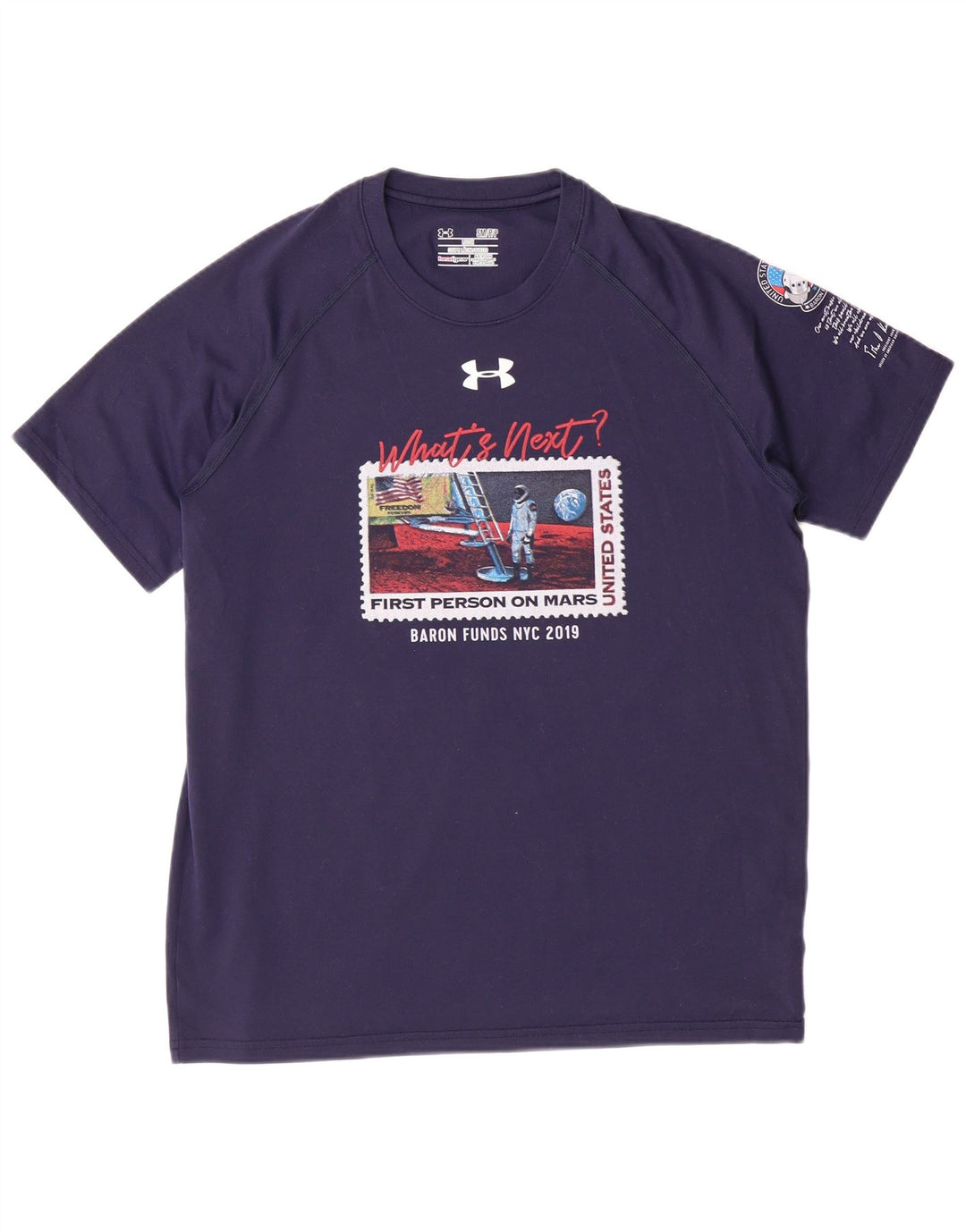 UNDER ARMOUR Camiseta masculina solta com estampa gráfica pequena azul marinho poliéster