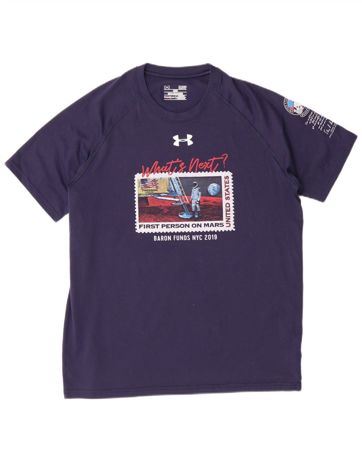 UNDER ARMOUR Camiseta masculina solta com estampa gráfica pequena azul marinho poliéster