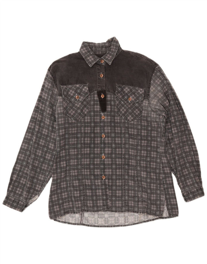 Camisa feminina de flanela SQUAW Reino Unido 16 grande algodão xadrez cinza