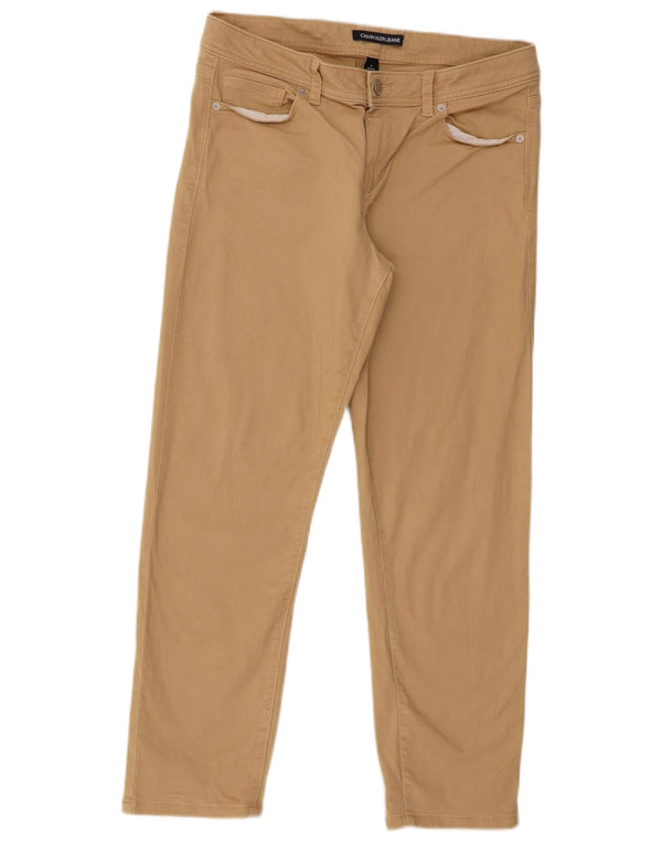 Calvin Klein Calça feminina casual justa US 10 grande W32 L26 algodão bege
