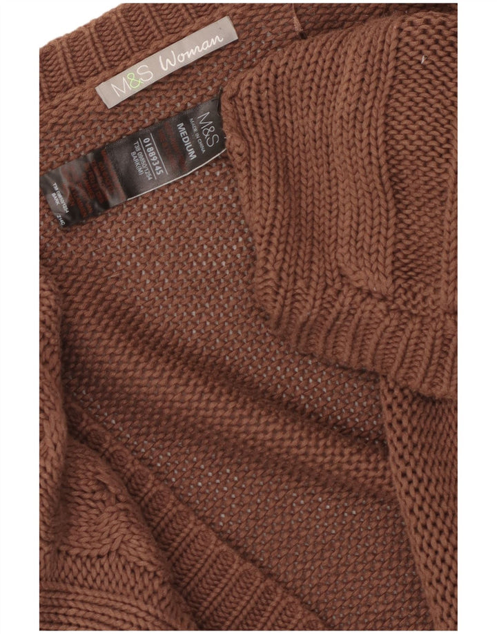 Suéter cardigã feminino Marks & Spencer manga 3/4 Reino Unido 14 marrom médio