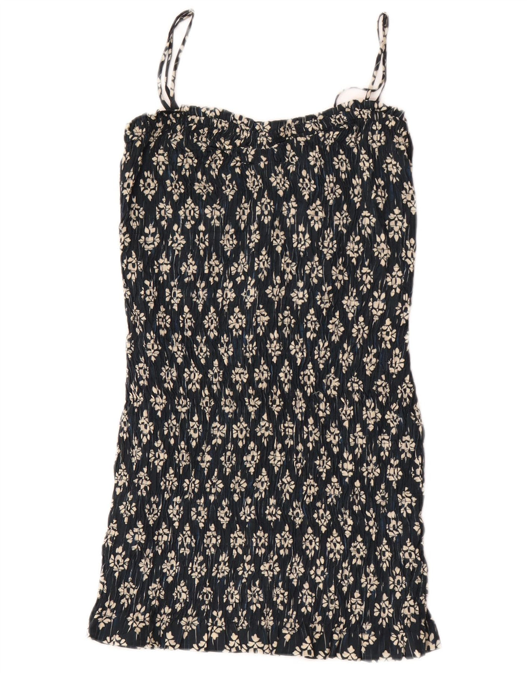 Vestido de verão feminino Zara UK 4 XS azul marinho floral poliéster