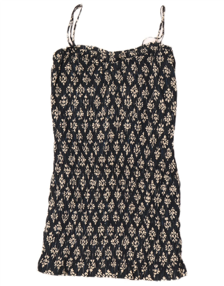 Vestido de verão feminino Zara UK 4 XS azul marinho floral poliéster