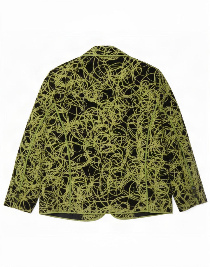 Jaqueta blazer feminina com padrão abstrato de 3 botões Reino Unido 18 XL lã verde