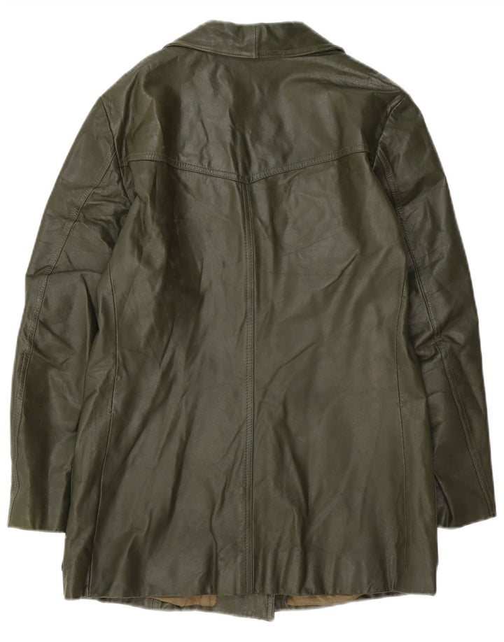 Jaqueta de couro feminina VINTAGE UK 14 couro verde médio