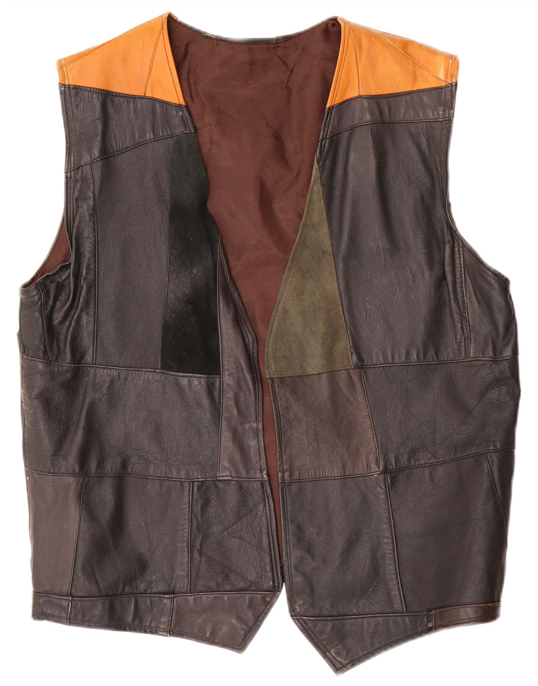 Colete de couro masculino vintage pequeno colorblock preto