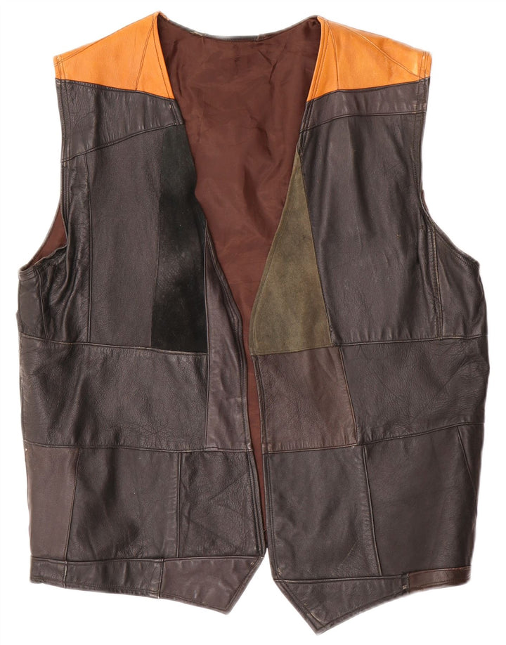 Colete de couro masculino vintage pequeno colorblock preto