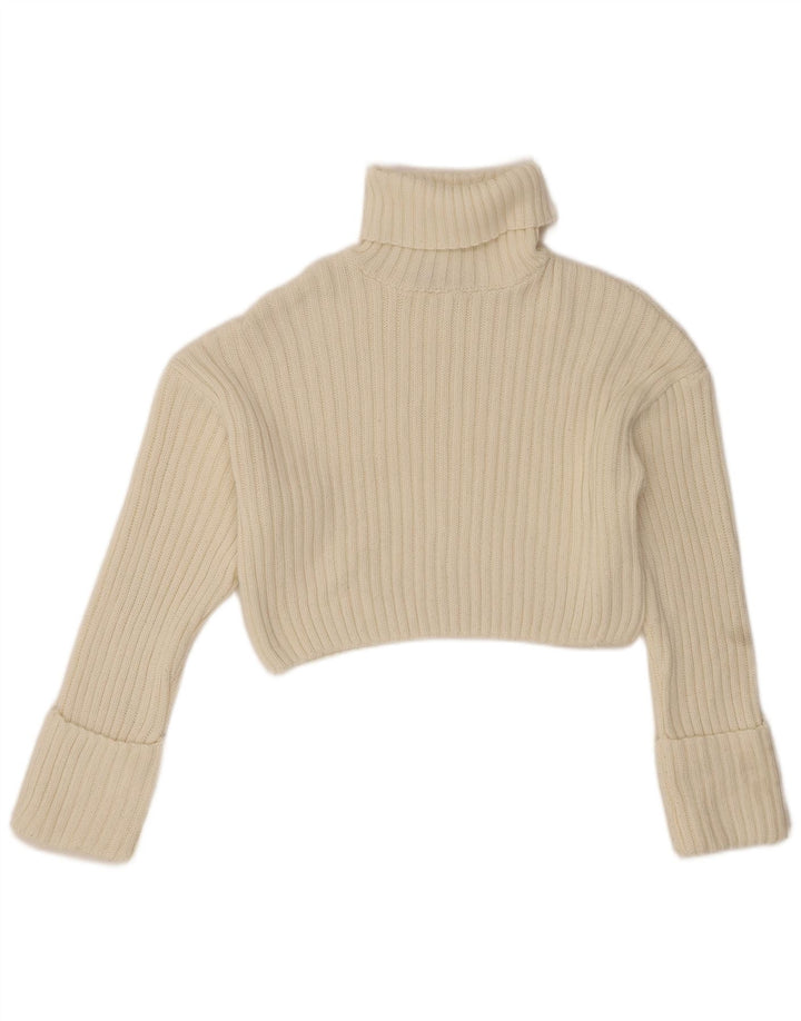 Zara Suéter feminino cropped oversized com gola redonda Reino Unido 10 pequeno branco