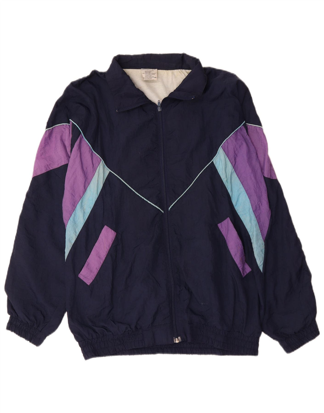 Jaqueta superior de agasalho masculino vintage XL azul marinho Colourblock poliamida