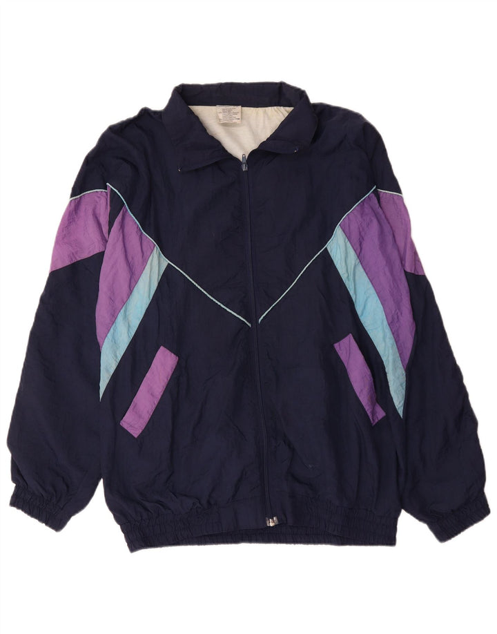 Jaqueta superior de agasalho masculino vintage XL azul marinho Colourblock poliamida
